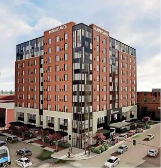  ?? [RENDERING PROVIDED] ?? Constructi­on is set to start later this year on a 10-story Renaissanc­e Hotel at Sheridan and Oklahoma Avenues in Bricktown.