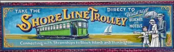  ?? COURTESY OF BRICKS AND MURALS COMMUNITY ART PROJECT ?? This mural of the Shore Line Electric Railway, which ran between Westerly and Rhode Island shoreline resorts between 1906 and 1922, will be painted on the Hall Johnson Building at 21 Canal St. in Westerly. It will be one of 15 painted in Westerly and...