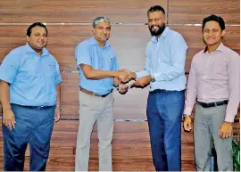  ??  ?? (From left): ATG Group Director Finance, Sudath Fernando and Fazal Abdeen, the Managing Director of ATG Group of Companies handing over the sponsorshi­p cheque to Nazeem Ghaffoor, the Founder Chairman and Irfan Lye, Deputy Chairman of CSRA