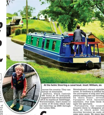  ??  ?? At the helm: Steering a canal boat. Inset: William, six