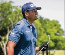  ?? EMIL LIPPE/ASSOCIATED PRESS ?? Sebastian Munoz of Colombia reacts Thursday after his shot lands near the 18th hole, where he’d finish the first round with a birdie at the AT&T Byron Nelson in Mckinney, Texas.