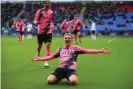  ?? Images ?? Ben Whitfield celebrates his equaliser for Stockport. Photograph: James Gill - Danehouse/Getty