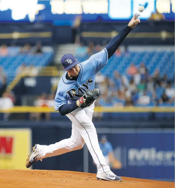  ?? — GETTY IMAGES ?? Left-hander Blake Snell of the Tampa Bay Rays was at his best Sunday, allowing the Seattle Mariners just two hits in seven innings of work in a 3-0 victory. It was Snell’s second victory of the season after recording his first Tuesday against the...