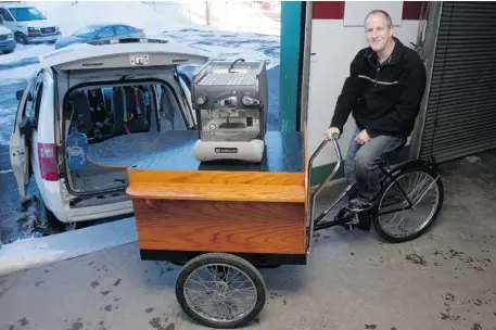  ?? PHOTOS: ALLEN MCINNIS/ THE GAZETTE ?? Express coffee company owner Serge Butman loads his mobile espresso machine into his van. He started the business after his wife told him she wished she could find someone who would serve coffee for teacher-appreciati­on day at her school.