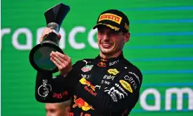  ?? Photograph: Clive Mason/Formula 1/Getty Images ?? Max Verstappen celebrates his exciting win in the US Grand Prix, which he dedicated to his team’s founder Dietrich Mateschitz.