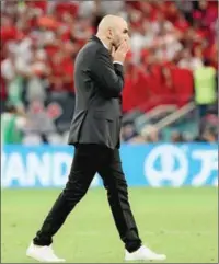  ?? (AFP) ?? Morocco’s coach Walid Regragui reacts at the end of FIFA World Cup Qatar 2022 Group F match between Belgium and Morocco at the Al Thumama Stadium in Doha on Sunday.