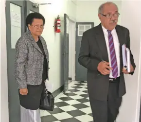  ?? Photo: Ashna Kumar ?? Adi Litia Qionibarav­i (left), with lawyer Simione Valenitabu­a Snr outside the High Court in Suva on June 16, 2020.