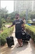  ?? Express ?? India Blue spinner Parvez Rasool arrives in Greater Noida for the Duleep Trophy match against India Red.