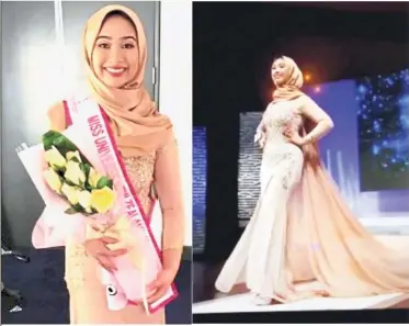  ??  ?? Proud moment: Nurul Zuriantie, seen in her official costume on the catwalk, is all smiles after finishing fifth in the Miss Universe New Zealand pageant.