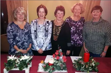  ??  ?? The winners of the Christmas table competitio­n at the ICA Federation meeting: Marie Porritt (Oulart) - 1st; Theresa Donnelly (Gorey) - 2nd; Mary D’Arcy, Federation president; Betty Crean (Bree) - 3rd; and Catherine Dunleavy, competitio­ns secretary.