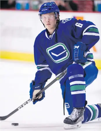  ?? GERRY KAHRMANN ?? Highly touted forward Brock Boeser begins his quest for a full-time job next season with the Canucks when the team’s top prospects visit UBC and Rogers Arena this week for developmen­t camp.