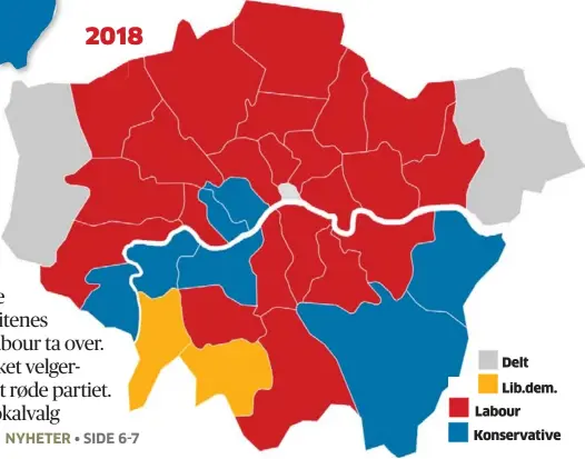  ??  ?? 2018
Delt
Lib.dem.
Labour
Konservati­ve