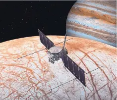  ?? COURTESY OF NASA ?? An artist rendering of the Europa Clipper mission to Jupiter featuring solar panels manufactur­ed by Albuquerqu­e’s SolAero Technologi­es Corp. SolAero President and CEO Brad Clevenger and other local space industry leaders have created a working group...