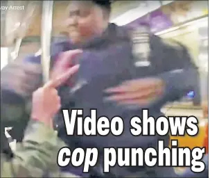  ??  ?? SWING & A MISS: Joseph Troiano (below) was arrested for this scuffle with Officer Adonis Long, but charges were dropped after bodycam video showed Long punching him.