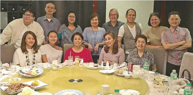 ??  ?? Birthday Girl Sen. Loren Legarda (seated, second from right) at Gloria Maris (Greenhills) with (also seated, from left) Roselle Monteverde and daughter Brigitte (a medical student at a Sydney university, here on vacation), Regal Matriarch Lily...