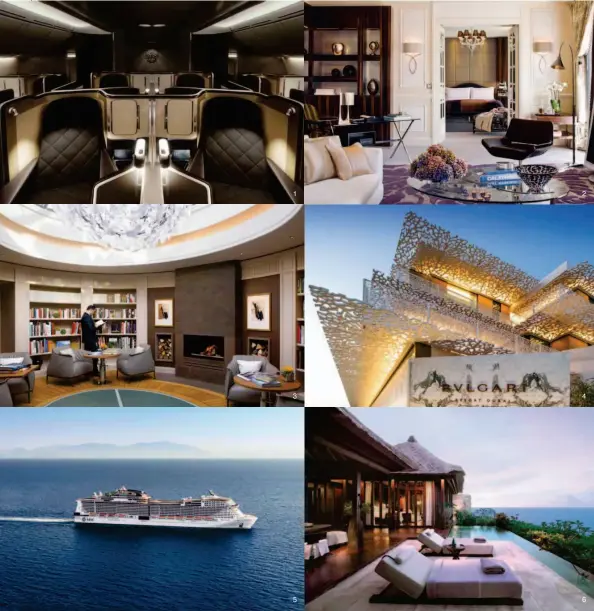  ??  ?? 1. British Airways 2-3. Four Seasons Hotel Des Bergues Geneva 4. Bulgari Resort Dubai 5. MSC Cruises 6. Bulgari Resort Bali