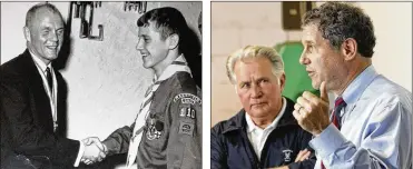  ?? CONTRIBUTE­D CHRIS STEWART / STAFF ?? Brown met John Glenn for the first time in 1969 at his Eagle Scout ceremony. Glenn — then the most famous man in America — took a photo with every boy, and Brown says it reinforced the idea that “every person matters.” Brown was joined on the campaign trail this spring by actor, activist and Dayton native Martin Sheen. The two toured The Foodbank in Dayton and packed Good-to-Go bags for needy children.