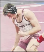  ?? Phoebe Sheehan / Times Union ?? Duanesburg senior Charlie Grygas reacts after defeating BGAH’S Shane Hoover in the Division II 160-pound class during the NYSPHSAA Division I and II wrestling finals on Friday at Times Union Center.