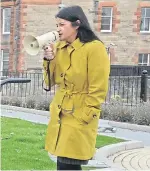  ??  ?? Women Together in Fife founder Marie Penman speaks at the protest.