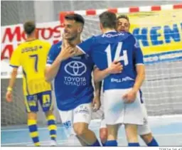  ?? TERESA SALAS ?? Los jugadores del Toyota Nimauto celebran uno de sus goles en Cádiz.