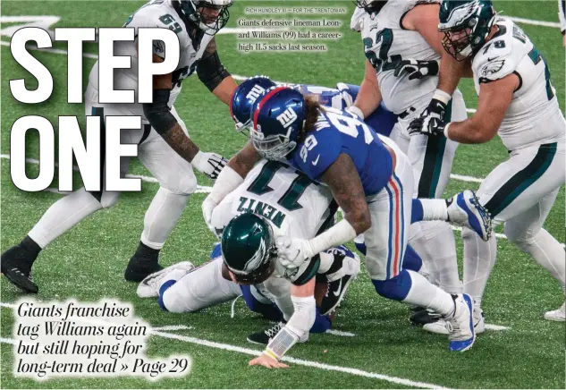  ?? RICH HUNDLEY III — FOR THE TRENTONIAN ?? Giants defensive lineman Leonard Williams (99) had a careerhigh 11.5 sacks last season.