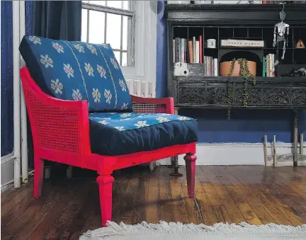  ?? PHOTOS: KATHERINE FREY/THE WASHINGTON POST ?? Holley Simmons had the cushions for this $40 chair reupholste­red for a fresh new look. Estate sales are a great source for inexpensiv­e finds, she says.