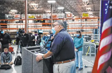  ?? Rachel Aston Las Vegas Review-journal @rookie__rae ?? Clark County Registrar Joe Gloria gives an update on the vote count Sunday at the Clark County Election Department in North Las Vegas.