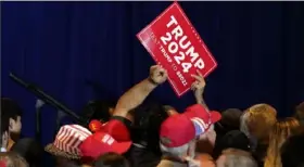  ?? Pablo Martinez/Associated Press ?? Supporters rally before Republican presidenti­al candidate and former President Donald Trump speaks at a primary election night party in Nashua, N.H., on Tuesday. Mr. Trump defeated Nikki Haley in the GOP primary.