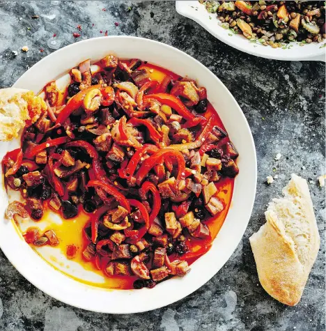  ??  ?? Caponata is similar in ingredient­s to a ratatouill­e, but crunchier, more like a cooked salad.