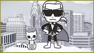 ??  ?? Super Karl: Karl Lagerfeld and his Siamese cat, Choupette, as Tokidoki characters