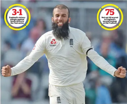  ?? AFP ?? Moeen Ali became the first man in cricket history to score more than 250 runs and take 25 wickets in a four-match Test series . —