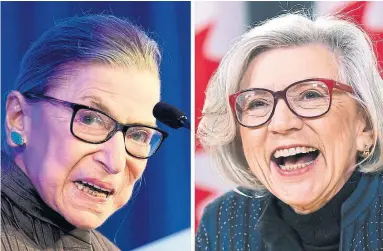  ?? AFP/GETTY IMAGES/THE CANADIAN PRESS ?? Ruth Bader Ginsburg, left, and Beverley McLachlin are role models for young female lawyers, Judith Timson writes.