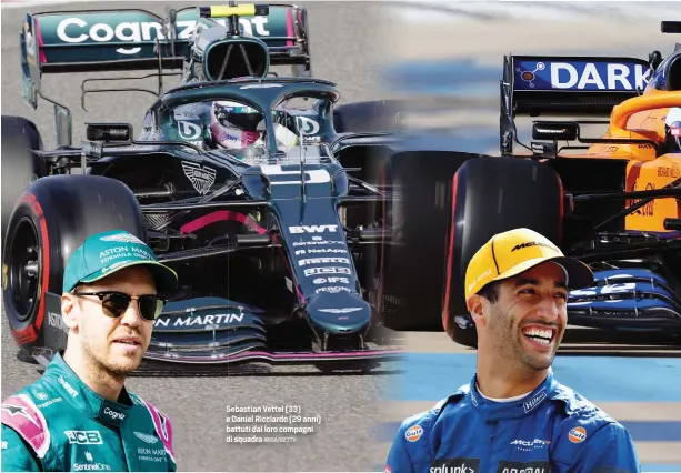  ?? ANSA/GETTY ?? Sebastian Vettel (33) e Daniel Ricciardo (29 anni) battuti dai loro compagni di squadra