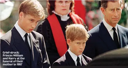  ??  ?? Grief-struck: Princes William and Harry at the funeral of their mother in 199