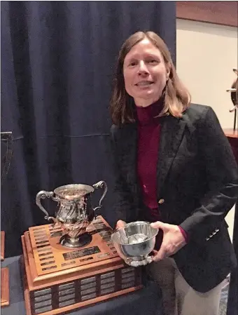  ?? PHOTO COURTESY OF NICOLE BREAULT ?? Nicole Breault, a 1990 Old Lyme High School graduate, was recently named the first female winner of the prestigiou­s Jerome B. White Yachtsman of the Year award by the St. Francis Yacht Club in San Francisco, a club founded in 1927 and cast in the...