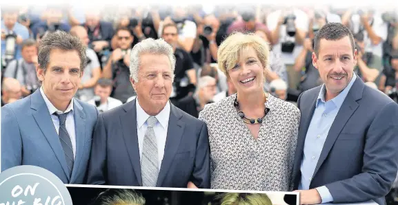  ??  ?? Ben Stiller, Dustin Hoffman, Emma Thompson and Adam Sandler at The Meyerowitz Stories photocall during the 70th annual Cannes Film Festival earlier this year. The film received a four-minute standing ovation at its screening and praise from critics