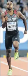  ?? "1 1)050 ?? Canada’s Aaron Brown competes in a men’s 200m first-round heat during the World Athletics Championsh­ips Monday in London.