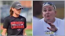  ?? KYLE FRANKO — TRENTONIAN PHOTO ?? Robbinsvil­le’s JennaMarie Colicchia, left, will match wits with the dean of CVC girls lacrosse coaches Hopewell Valley’s Pam Edwards, right, in the the playoff opener on Wednesday.