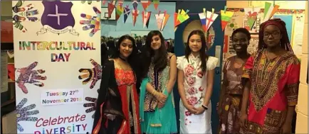  ??  ?? Pictured, from left, are Nila-Ara Niaz, Aria Kazi, Elis Davidova, Tunmise Akinyemi and Shantele Wruinge who participat­ed in Inter Culture Day in Coláiste Bríde.