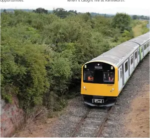  ?? RICHARD CLINNICK. ?? Vivarail 230001 leaves Long Marston on June 22 2017, with the final shuttle from Rail Live to Honeybourn­e. Three two-car Class 230s will enter traffic with West Midlands Trains from December.