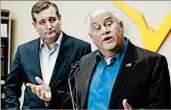  ?? FERNANDO SALAZAR/ THE WICHITA EAGLE ?? Texas Sen. Ted Cruz, left, joins Republican Ron Estes in the campaign for the former seat of CIA chief Mike Pompeo.