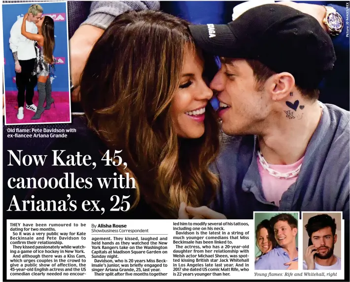  ??  ?? Old flame: Pete Davidson with ex-fiancee Ariana Grande Young flames: Rife and Whitehall, right