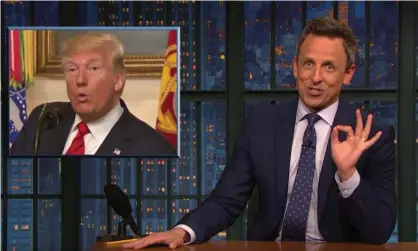  ??  ?? Seth Meyers: ‘Honestly, I wouldn’t be surprised if, to keep him busy while they carried out the mission, they made him watch an actual movie.’ Photograph: YouTube