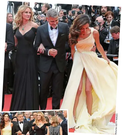  ?? S E G A M I Y TT E G s: e r u t c i P ?? Stealing the limelight: Amal and her knicker-flashing dress overshadow George Clooney, Julia Roberts and Jodie Foster