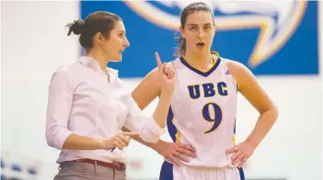  ?? — RICH LAM/UBC ATHLETICS FILES ?? Carrie Watts gives direction during a UBC women's basketball game in 2015. Watts spent 19 years at UBC as a player and as a coach.
SPORTS