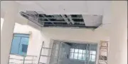  ?? HT ?? The damaged false ceiling at the Assembly building in Ranchi.