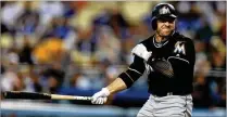  ?? SEAN M. HAFFEY / GETTY IMAGES ?? J.B. Shuck of the Marlins strikes out against the Dodgers on Monday. The Marlins rank no better than 12th in any major offensive category in the National League.