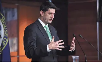  ?? WIN MCNAMEE, GETTY IMAGES ?? House Speaker Paul Ryan says the president is easing the path for the GOP’s health care bill.