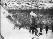  ?? SUPPLIED ?? Bruce McGavin takes flight from the ski jump in 1948.