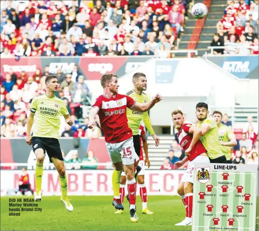  ??  ?? DID HE MEAN IT? Marley Watkins heads Bristol City ahead